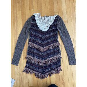 Gimmicks By BKE Aztec Cardigan Sweater Fringe Hood Medium Western